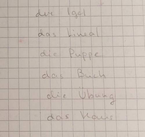 Computer ( der, die, das) 2.Vase(der,die,das) 3.Sack(der,die,das) 4.Ziege(der,die,das) 5.Schule(der,