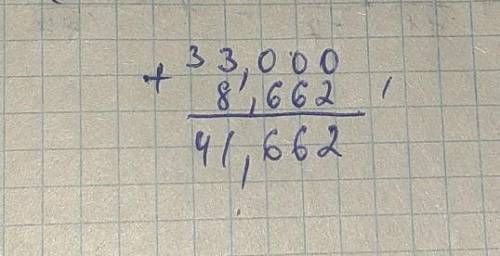 Сложи 33 и 8,662 в столбик.