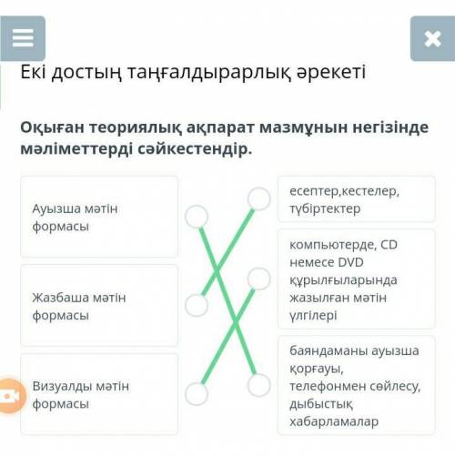 Оқыған теориялық ақпарат мазмұнын негізінде мәліметтерді сәйкестендір.есептер, кестелертүбіртектерАу