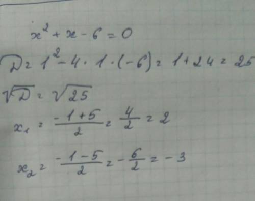 Реши приведенное квадратное уравнение x^2+x-6=0​