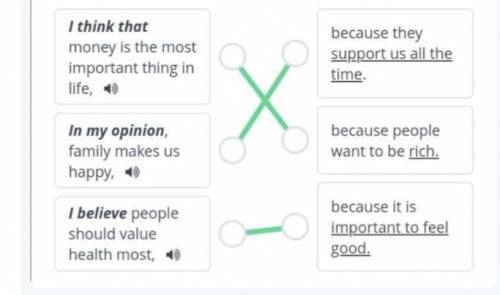 Personal values Match the sentences and repeat them. 1)I think that money is the most importantthing