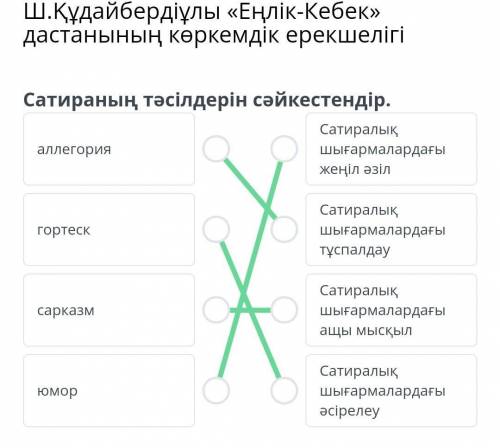 Ш.Құдайбердіұлы «Еңлік-Кебек» дастанының көркемдік ерекшелігі Сатираның тәсілдерін сәйкестендір.алле