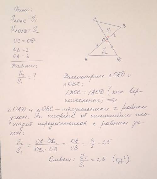 Найдите отношения площадей треугольников 