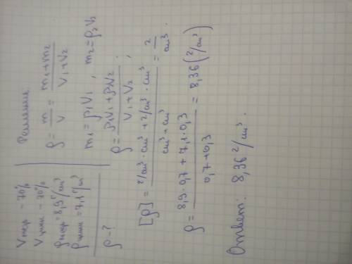 Сплав содержит по массе 70% меди и 30% цинка. Определите плотность сплава. ответ дайте в г/см3, окру