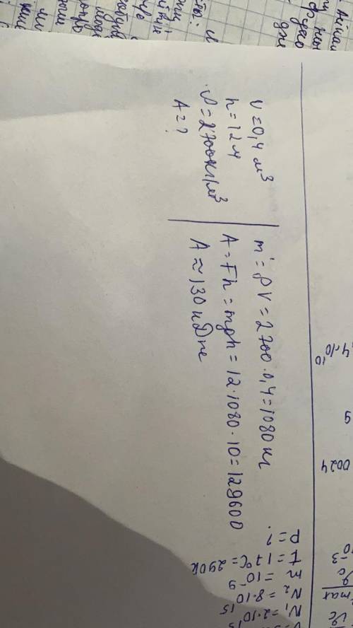 Подъемный кран равномерно поднял мраморную плиту объемом 0,4 м3 на высоту 12 м. Определи работу, сов