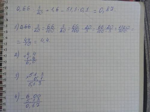 [1] 2. Выполните действия:0,66 ∶320+ 1,6 − 51,3 ∙ 0, до 16.00 столбиком​