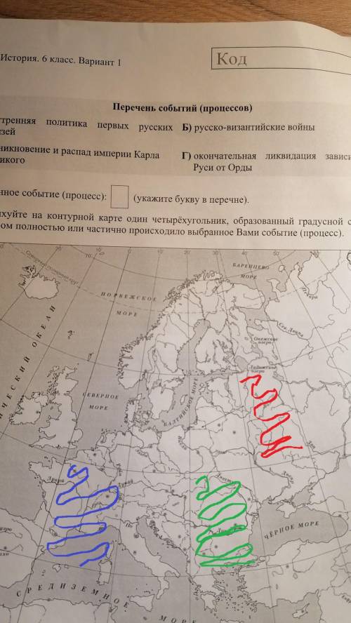 ВПР. История. 6 класс. Вариант 1 КодПеречень событий (процессов)А) внутренняя политика первых русски