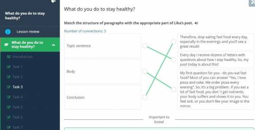 What do you do to stay healthy?Type the appropriate name of the paragraph part in the box. 
