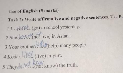 Use of English (5 marks) Task 2: Write affirmative and negative sentences. Use Past Simple.1 1 .(go)