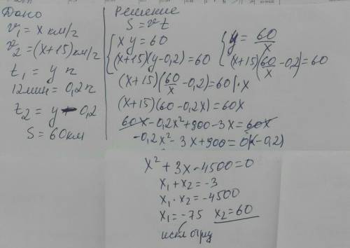 скорость второго поезда на 15 км/час больше скорости первого поезда.Чтобы преодолеть расстояние 60км