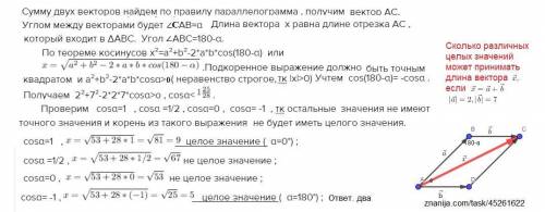 Сколько различных целых значений может принимать длина вектора x⁻, если x⁻ = a⁻ + b⁻ , |a⁻| = 2, |b⁻