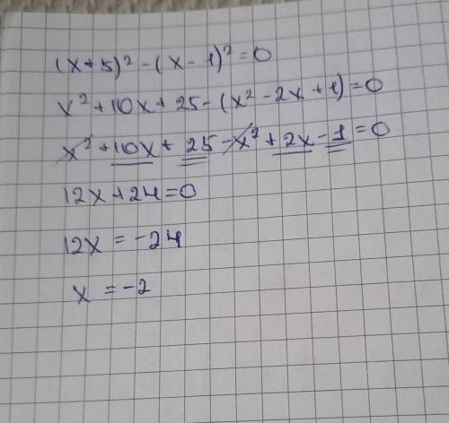 Розвяжить рівняння (x+5)²-(x-1)²=0