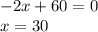 - 2x + 60 = 0 \\ x = 30 \\