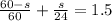 \frac{60 - s}{60} + \frac{s}{24} = 1.5