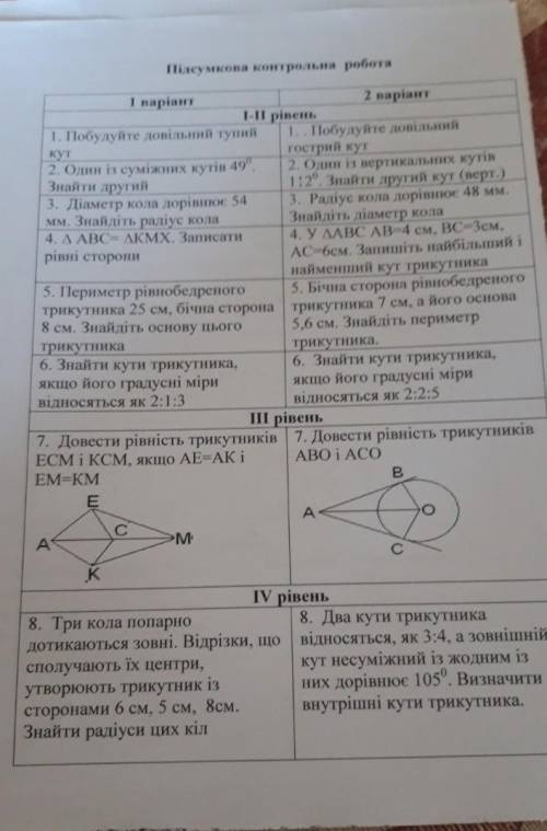 Контрольна робота з геометрії 7 клас будь ласка до ть написати 2 варіант 