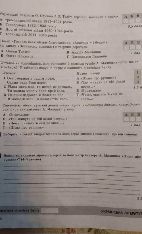 Контрольна робота з української літератури.