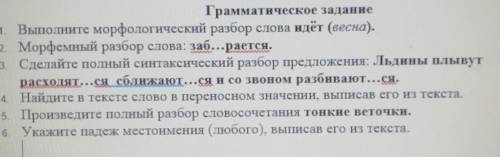 Грамматическое задание1 Выполните морфологический разбор слова идёт (весна).2 Морфемный разбор слов