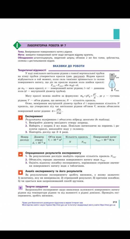 Виміряти поверхневий натяг води методом відриву капель