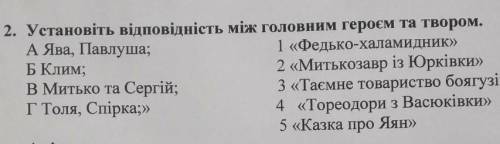 Установіть відповідність між головами героєм та твором 