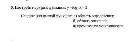 Постройте график функции: у =log3 x – 2 Найдите для данной функции: б) область значений; в) промежу