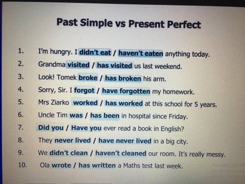 Past simple vs Present perfect, выбрать правильные варианты ответа , все на фото )