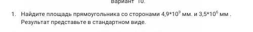 Найдите площадь прямоугольника. Результат представьте в стандартном виде. (см скрин)