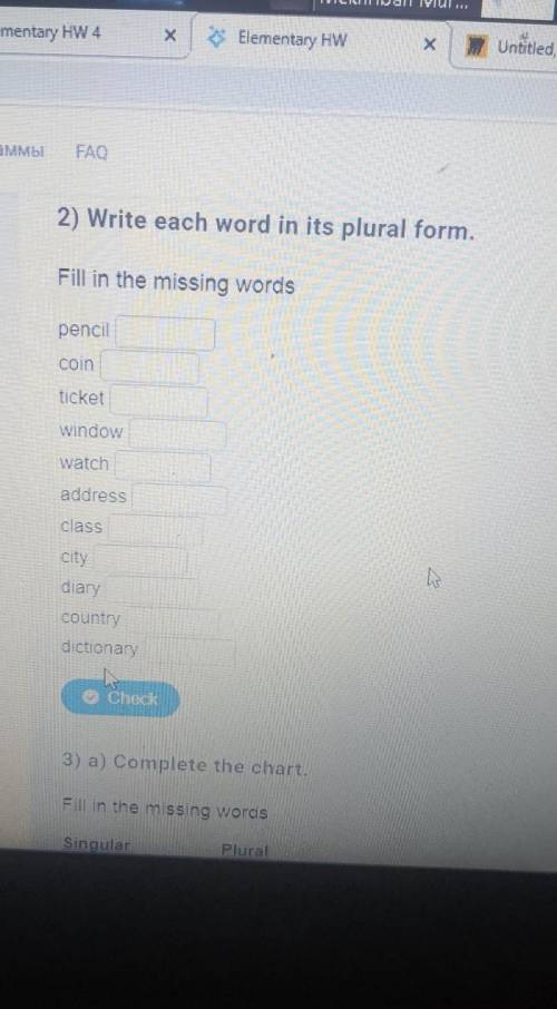 Write each words in its plural form .fill in the missing words