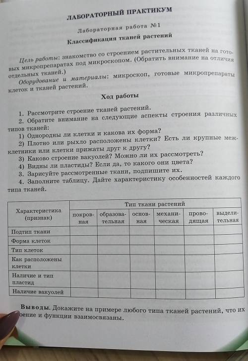 Лабораторная работа - классификация тканей растений.