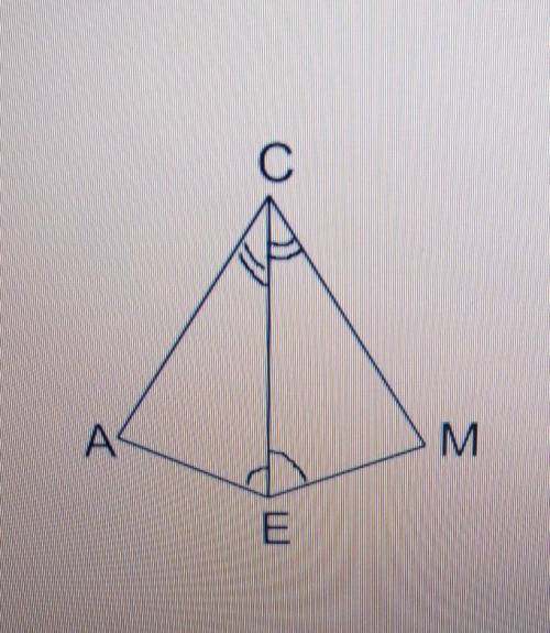 По данным рисунка докажите, что треугольник ACE=ECM. Найдите AC и <CAE, если CM=4см,<CME=43°