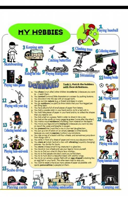 Read the description. Match the hobbies with their definitions