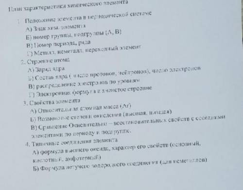 План характеристики химического элемента. Выбрать один из предложенных вариантов.