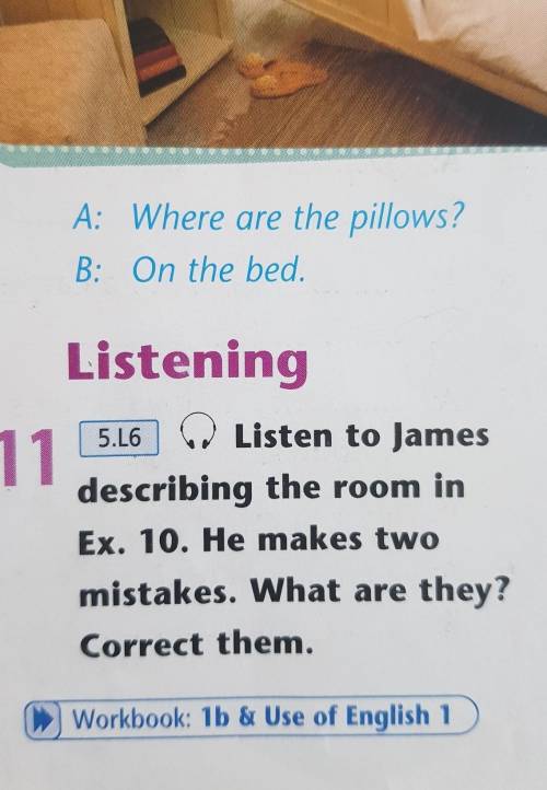 Listen to James describing the room in ex.10 He makes two mistakes. What are they ? Correct them
