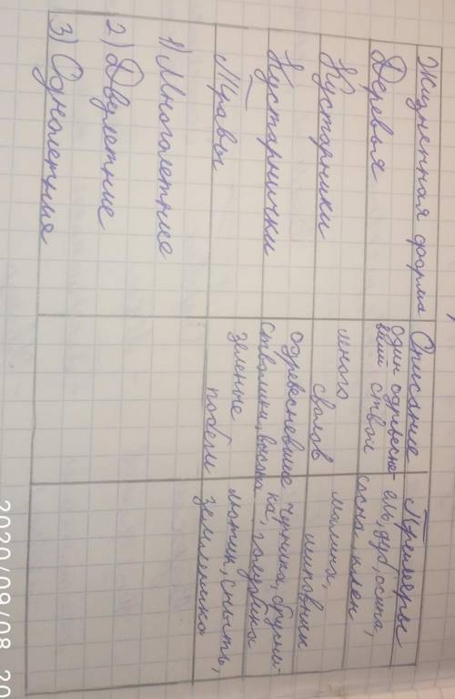 Таблица по биолгии 6 класс 