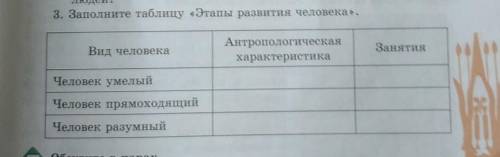 3. Заполните таблицу «Этапы развития человека».