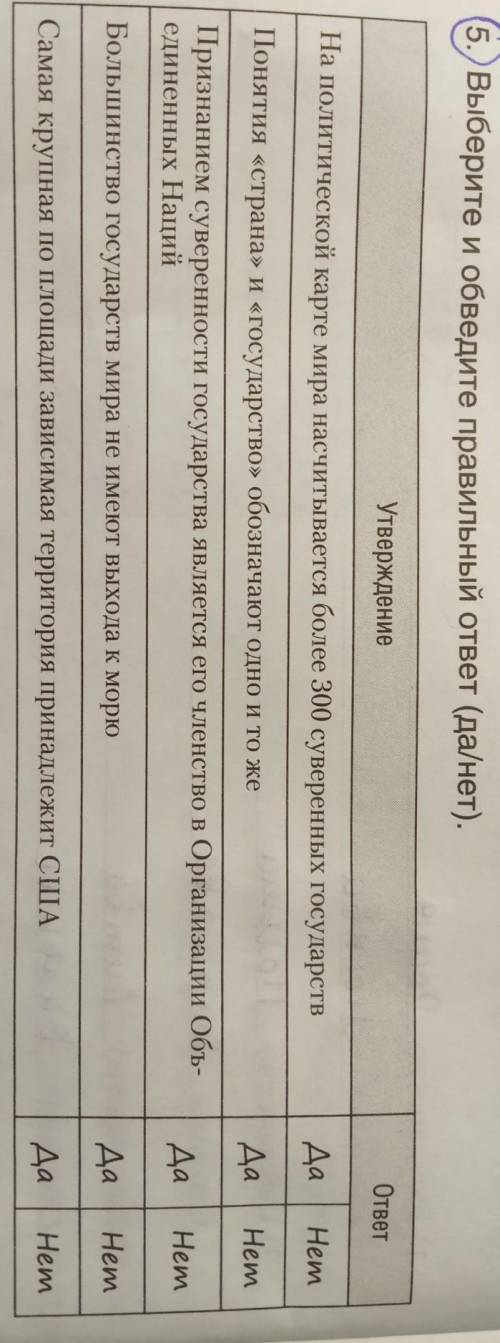 Выберите и обведите правильный ответ да нет 