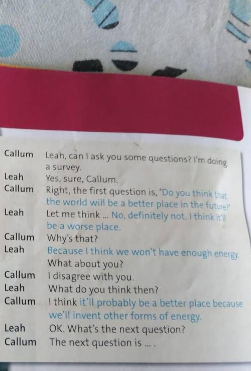 Look at the picture. What are Callum and Leah doing?