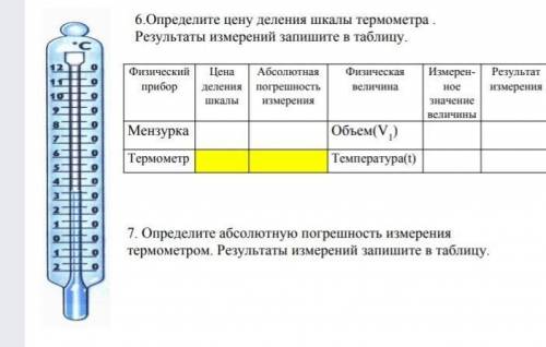 Определите абсолютную погрешность измерения термометром. Результаты измерений запишите в таблицу.