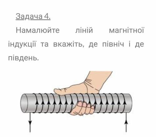 Намалюйте лінії магнітної індукції та вкажіть, де північ а де південь