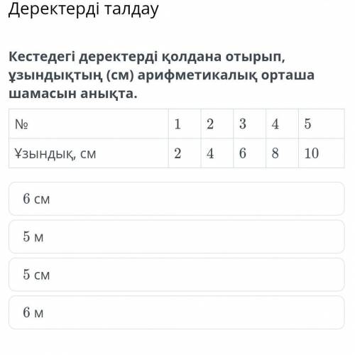 Кестедегі деректерді қолдана отырып,ұзындықтын (см) арифметикалық орташа шамасын анықта (жаратылыс