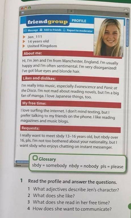 Read the profile and answer the guestions