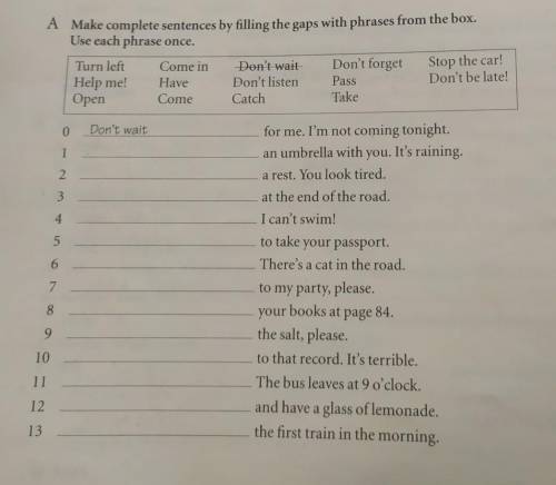 Make complete sentences by filing the phrases from the box