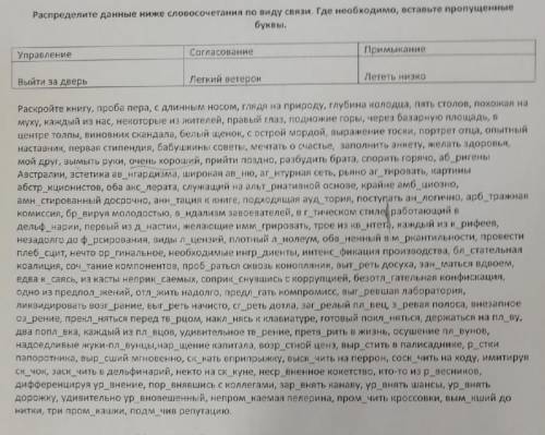 Распределите данные ниже словосочетания по виду связи