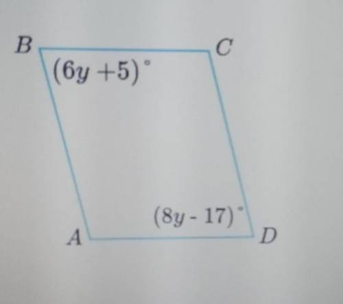 ABCD - параллелограмм. Найди ZB и 2D. ВС(6y +5)(8y - 17)AD2B =o, ZD =9.