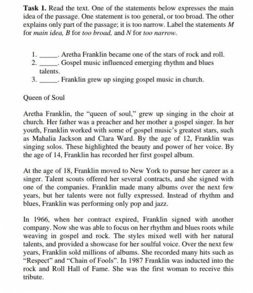 Reading Task 1. Read the text. One of the statements below expresses the mainidea of the passage. On