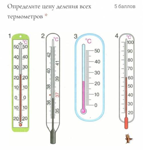 Определите цену деления всех термометров