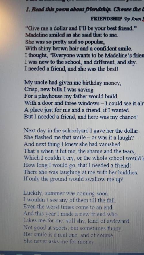английский 7 класс 1.The world I needed a friend are used three times in the poem.this is an exmple