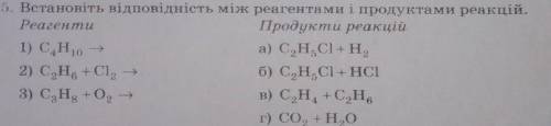 Встановить видповиднисть миж реагентами и продуктами реакций