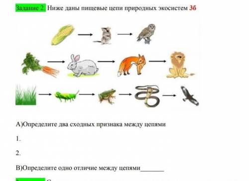ниже даны пищевые цепи природных систем. определите два сходных признака между цепями