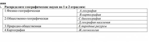 Распредилите географические наукпо 1 и 2 отрасли