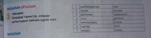 5- тапсырма сөздерді тіркестер, оларды қатыстырып сөйлем құрап жаз.